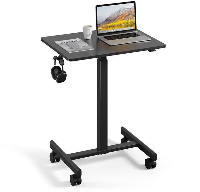 Main image of Mobile Standing Desk with Wheels, Pneumatic Height Adjustable Rolling Computer Workstation with Lockable Casters (Black)