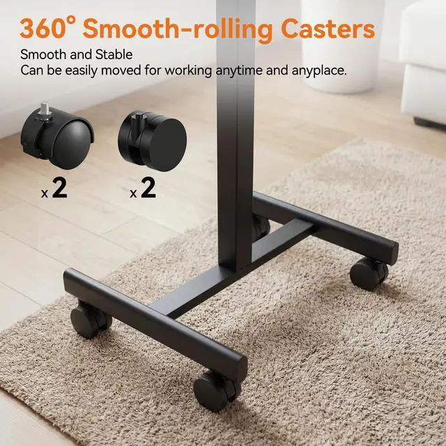 Alt view image 6 of 7 - Mobile Standing Desk with Wheels, Pneumatic Height Adjustable Rolling Computer Workstation with Lockable Casters (Black)