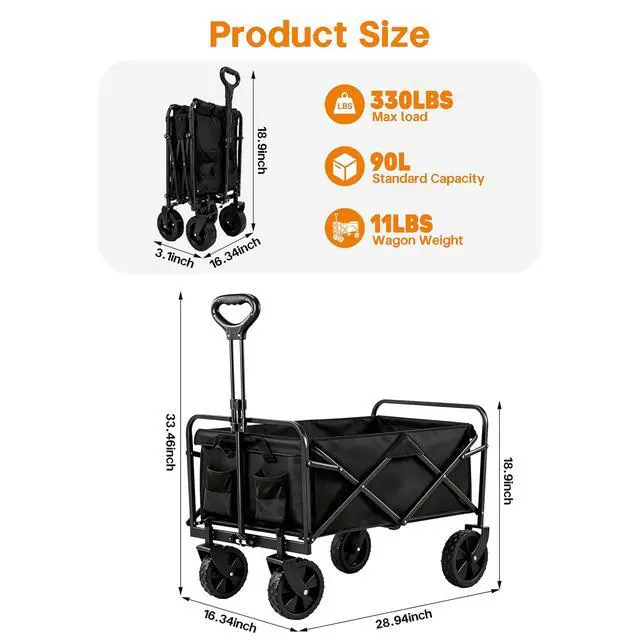 Alt view image 2 of 7 - 29" Foldable Wagon Cart, Ultra-Compact Lightweight Utility Cart