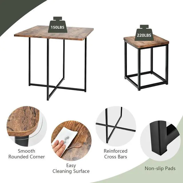 Alt view image 4 of 7 - 5 Piece Dining Table Set, Counter Kitchen Table and Chair Set for 4 Includes 1 Square Table and 4 Stools, Space-Saving Pub Dining Set for Living Room, Breakfast Nook, Coffee Shop (Brown)