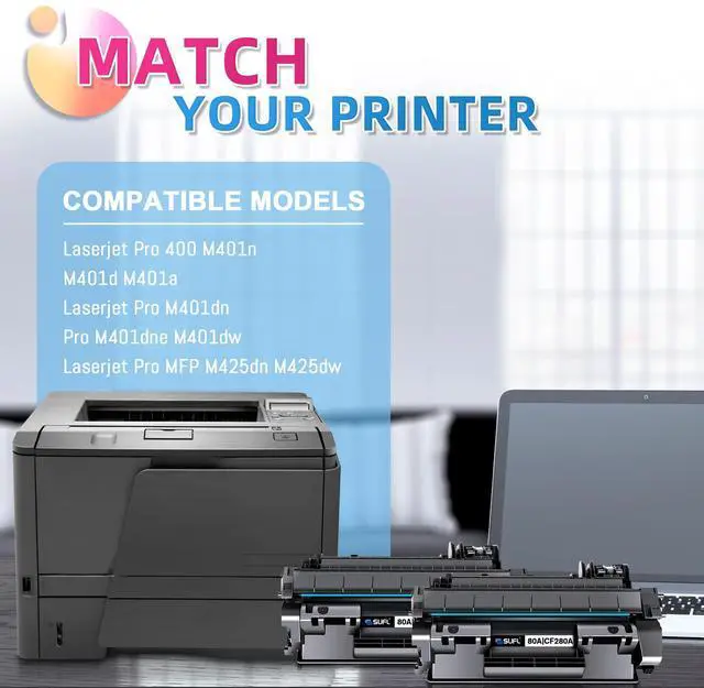 Alt view image 2 of 7 - 80A CF280A High Yield Toner Cartridge (Black, 2-Pack) | Compatible 80A CF280A Black Toner Replacement for HP LaserPro 400 M401n M401dn MFP M425dn M401dne M401dw M425dw M425 Printer