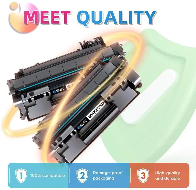 Alt view image 4 of 7 - 80A CF280A High Yield Toner Cartridge (Black, 2-Pack) | Compatible 80A CF280A Black Toner Replacement for HP LaserPro 400 M401n M401dn MFP M425dn M401dne M401dw M425dw M425 Printer