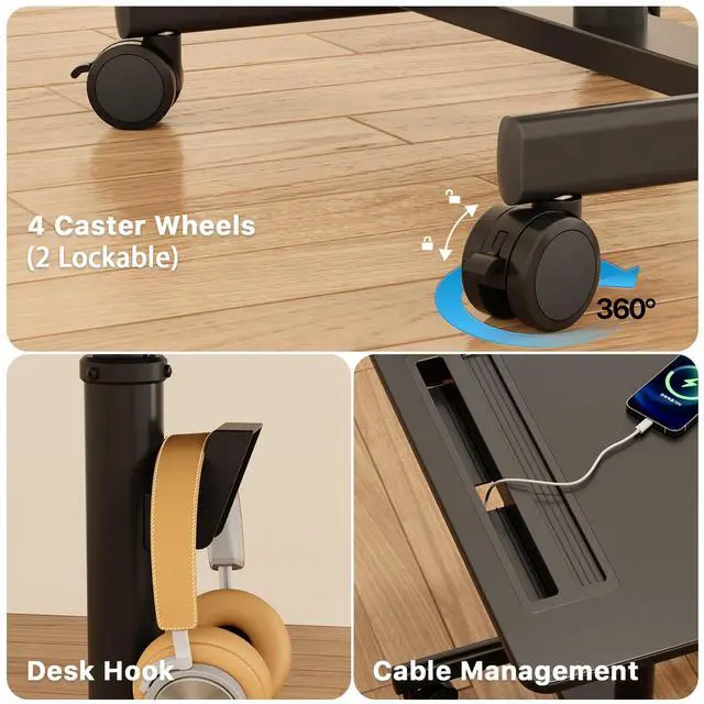 Alt view image 6 of 7 - 28" Mobile Standing Desk with Cup Holder & Widened Slots | Portable Laptop Desk with Wheels, Portable Computer Workstation for Classroom, Rolling Teacher Desk, Black