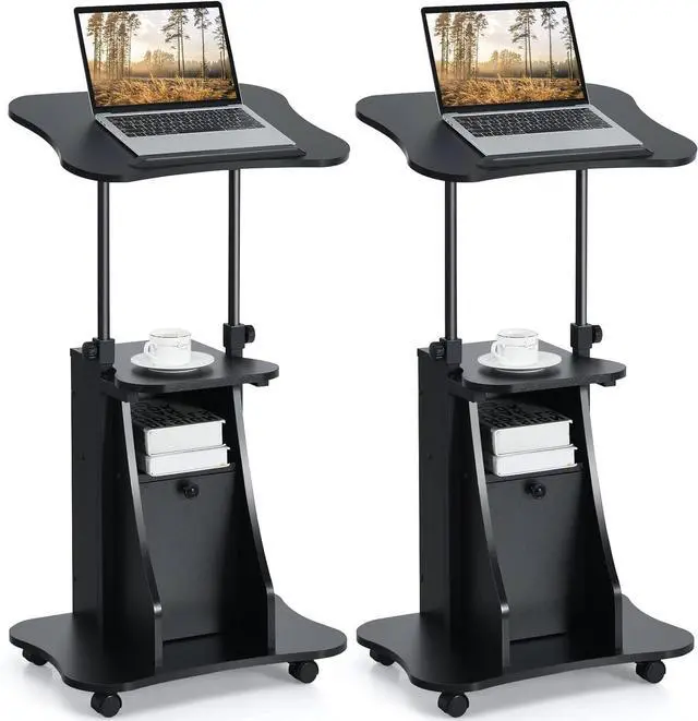Main image of Mobile Laptop Podium, Portable Height Adjustable Podium Stand, Rolling Lectern Desk with Storage, 180° Tilting Top, Lockable Universal Casters, Sit-to-Stand Computer Desk for Home, Office