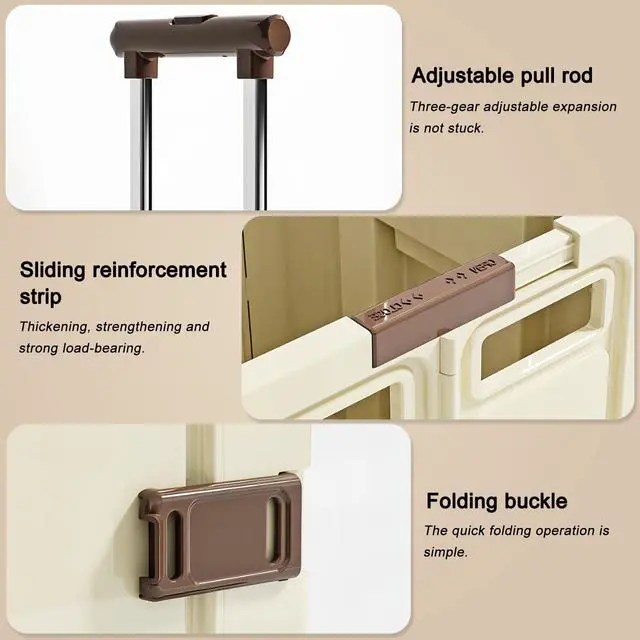 Alt view image 5 of 7 - Foldable Rolling Shopping Trolley with Lid, Silent Wear-Resistant Wheels Storage Crate Box, Multifunctional Seatable Container for Grocery, Picnic, Travel, Office, Pet & Household Moving