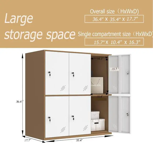 Alt view image 3 of 7 - 6 Door Metal Office Storage Locker Cabinet, Gym School and Home Locker,Metal Locker Storage for Employee Staff or Workers(Browm and White)