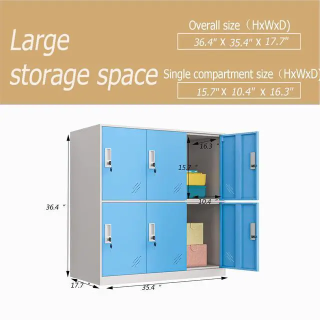 Alt view image 3 of 7 - 6 Door Metal Office Storage Locker Cabinet, Gym School and Home Locker,Metal Locker Storage for Employee Staff or Workers(Blue)