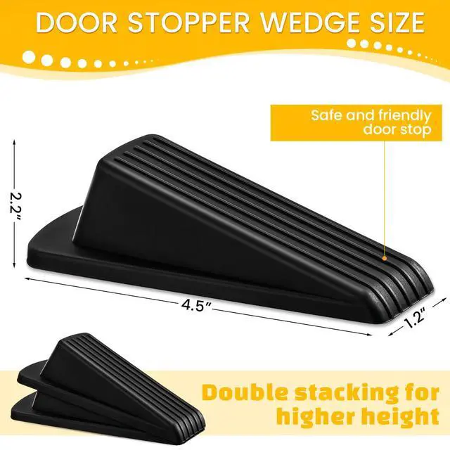 Alt view image 2 of 7 - 72 Pcs Door Stoppers Bulk for Bottom of Door Rubber Door Wedge Stop Height up to 1.2 Inches Sturdy Door Stop Bulk for Heavy Duty Door Bottom Carpet Tile Concrete Wooden Floor (Black)