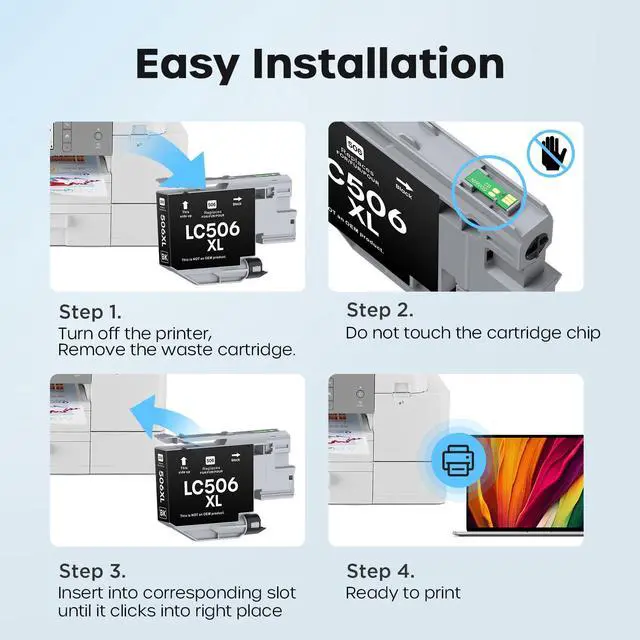 Alt view image 4 of 7 - LC506XL Ink Cartridges Compatible for Brother LC506XL LC506 Ink Cartridges | Compatible with Brother MFC-J4355DW MFC-J4555DW MFC-J4557DW Printer (4 Pack, Black, Cyan, Magenta, Yellow)