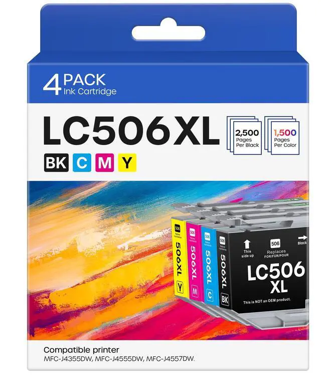 Main image of LC506XL Ink Cartridges Compatible for Brother LC506XL LC506 Ink Cartridges | Compatible with Brother MFC-J4355DW MFC-J4555DW MFC-J4557DW Printer (4 Pack, Black, Cyan, Magenta, Yellow)