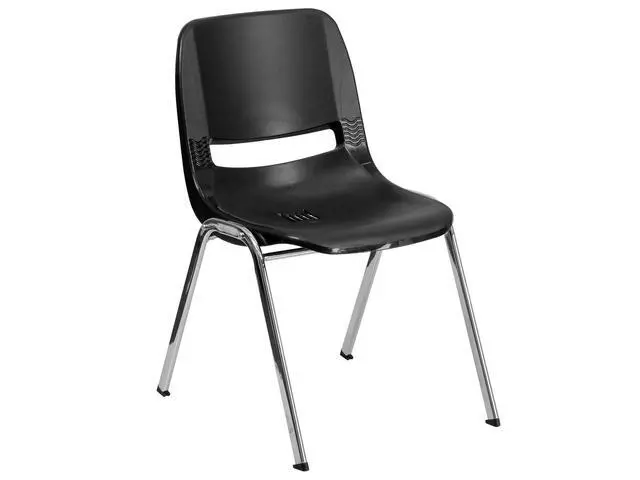 Alt view image 4 of 7 - HERCULES Series 880 lb. Capacity Black Ergonomic Shell Stack Chair with Chrome Frame and 18'' Seat Height