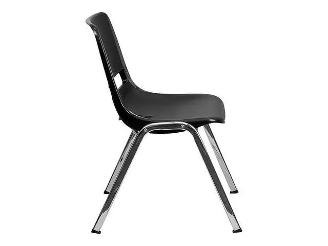 Alt view image 3 of 7 - HERCULES Series 880 lb. Capacity Black Ergonomic Shell Stack Chair with Chrome Frame and 18'' Seat Height