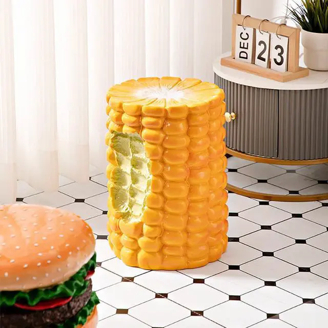 Alt view image 2 of 7 - Small Corn Stool, Cute Low Hand Painted Ergonomic Shoe Changing Seat for Living Room Bedroom, Multifunctional Burger-Shaped (Corn)