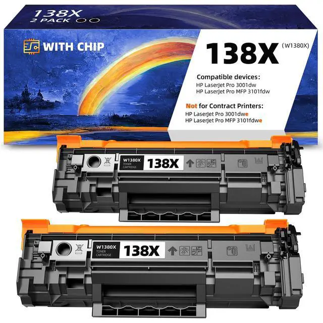 Main image of 138X 138A Black Toner Cartridge Replacement for HP W138X | W138A Compatible with HP LaserJet Pro 3001dw 3001fdw and HP LaserJet Pro MFP 3101fdw, 4000 Pages Each, 2 Pack