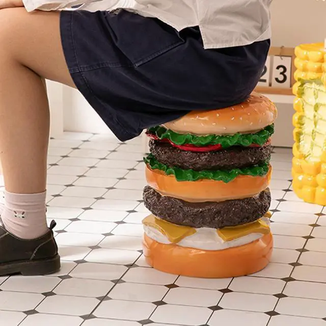 Alt view image 6 of 7 - Small Burger Stool, Cute Low Hand Painted Ergonomic Shoe Changing Stool for Living Room Bedroom, Ergonomic Multifunctional Shoe Changing (Burger