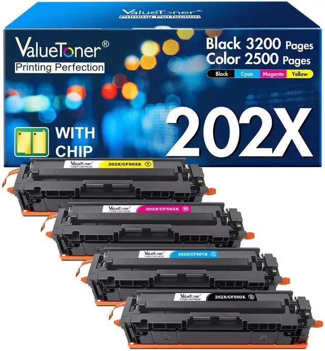 Main image of 202X Compatible for HP 202X Toner Cartridges 202A CF500X 4-Pack | Work for LaserJet Pro MFP M281fdw M254dw M281cdw M281fdn M281dw M280nw M254 M281 Series, 1 Black, 1 Cyan, 1 Yellow, 1 Magenta