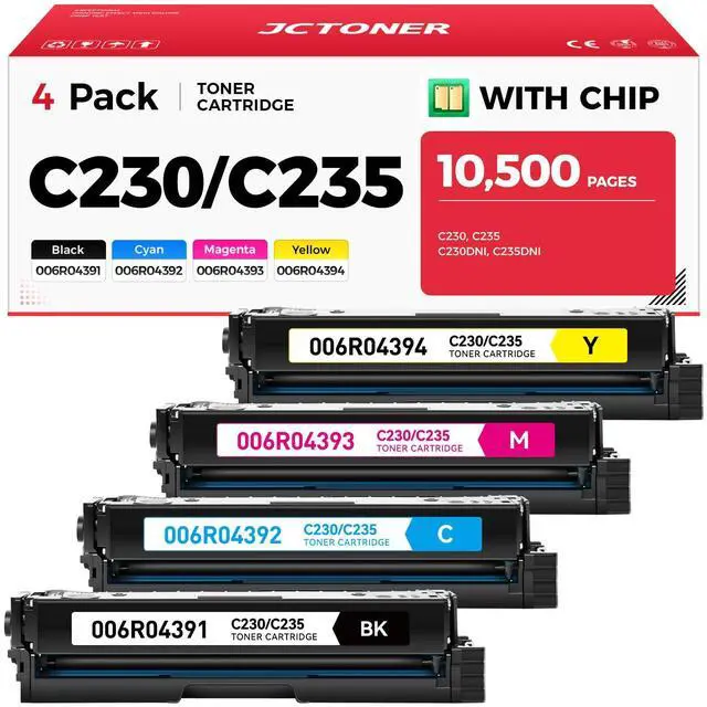 Main image of C230 C235 Toner Cartridge with Chip High Capacity Set 4-Pack Replacement for Xerox 006R04391 006R04392 006R04393 006R04394 Compatible with Xerox C230 C235 C230DNI C235DNI C225 Printer Black and Color
