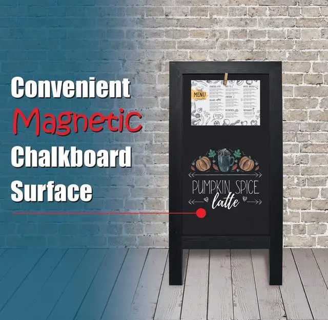 Alt view image 2 of 6 - Magnetic A-Frame Chalkboard Sign, Extra Large 20" x 40", Standing Chalkboard Easel, Deluxe Set with Multiple Accessories, Outdoor Sidewalk Sandwich Board Sign,(Black)