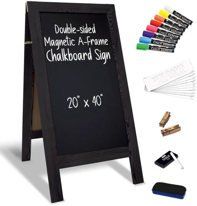 Main image of Magnetic A-Frame Chalkboard Sign, Extra Large 20" x 40", Standing Chalkboard Easel, Deluxe Set with Multiple Accessories, Outdoor Sidewalk Sandwich Board Sign,(Black)
