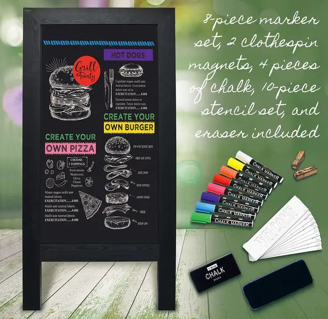 Alt view image 3 of 6 - Magnetic A-Frame Chalkboard Sign, Extra Large 20" x 40", Standing Chalkboard Easel, Deluxe Set with Multiple Accessories, Outdoor Sidewalk Sandwich Board Sign,(Black)
