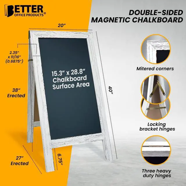 Alt view image 4 of 7 - Magnetic A-Frame Chalkboard Sign, Extra Large 20" x 40", Standing Chalkboard Easel, Deluxe Set with Multiple Accessories, Outdoor Sidewalk Sandwich Board Sign,(Whitewash)