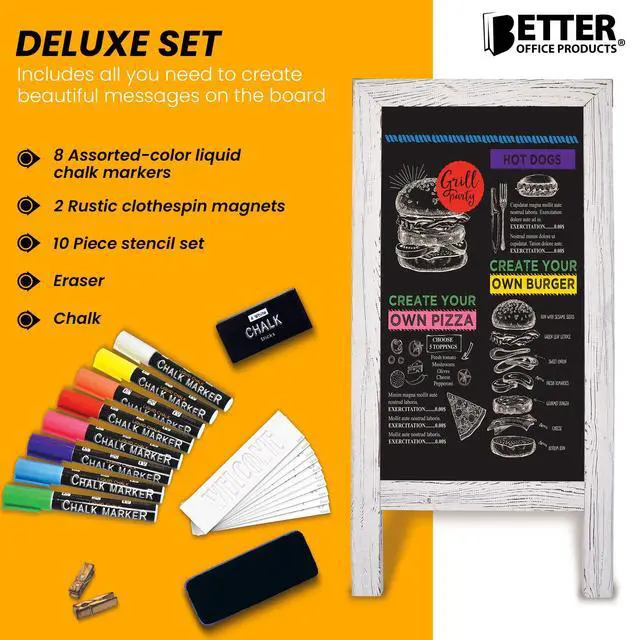 Alt view image 2 of 7 - Magnetic A-Frame Chalkboard Sign, Extra Large 20" x 40", Standing Chalkboard Easel, Deluxe Set with Multiple Accessories, Outdoor Sidewalk Sandwich Board Sign,(Whitewash)