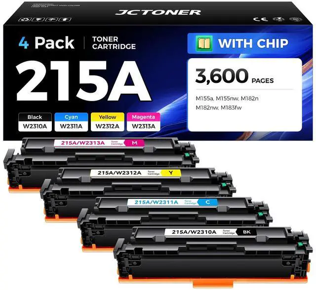 Main image of 215A Toner Cartridge 4-Pack High Yield Replacement for HP 215A W2310A W2311A W2312A W2313A Compatible with HP Color LaserJet Pro MFP M182n M182nw M183fw M155a M155nw Printer Black Magenta Cyan Yellow