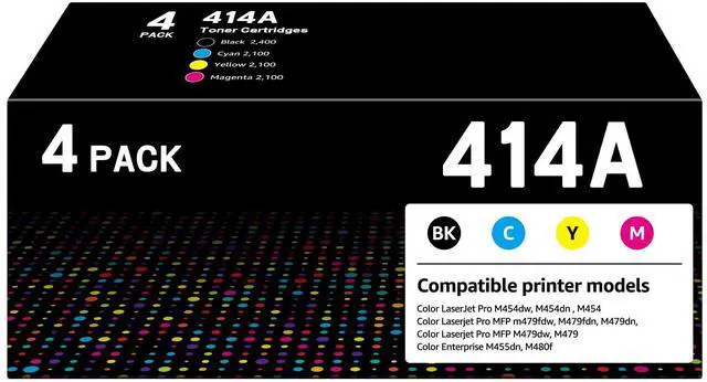 Main image of 414A Toner Cartridges 4 Pack(with Chip) Replacement for HP 414A Toner 414X W2020a, Compatible with HP Color Laserjet Pro MFP M479fdw M479fdn M454dw M454dn M480f Printer (Black Yellow Cyan Magenta)