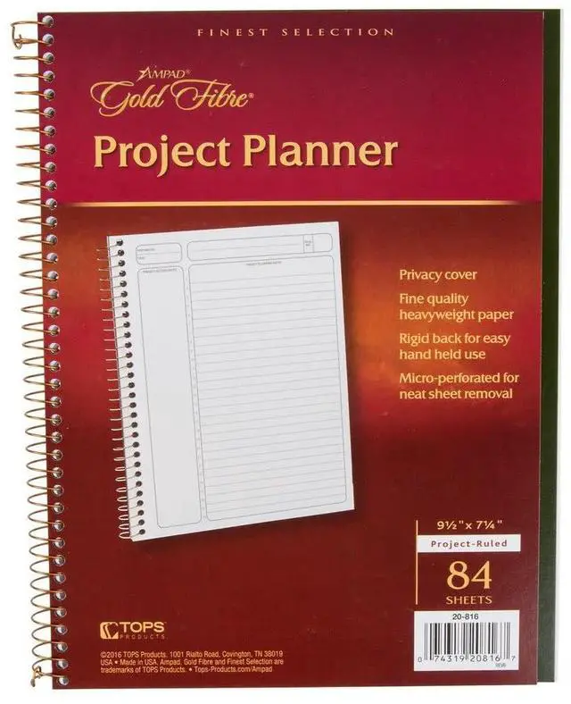 Main image of 20-816 Gold Fibre 7 1/4" x 9 1/2" Wirebound Project Planner with Green Cover - 6/Pack