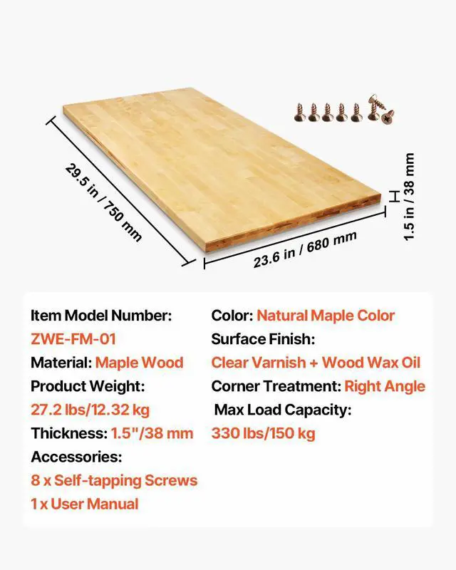 Alt view image 3 of 7 - Table Top, 330 lbs Load Capacity, 29.5" x 23.6" x 1.5" Rectangular Countertop for Height Adjustable Electric Standing Desk Frame, Universal One-Piece Maple Wood Desktop for Office & Home Desk