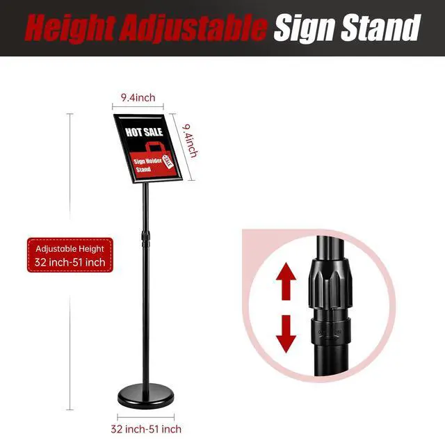 Alt view image 4 of 7 - 2Pack Sign Holder Stand-8.5x11 inchAdjustable Sign Stands For DisplayHeavy Duty Floor Standing Sign Holder Stand Aluminum for Retail StoreMuseumVolunteer CctivitiesBlack