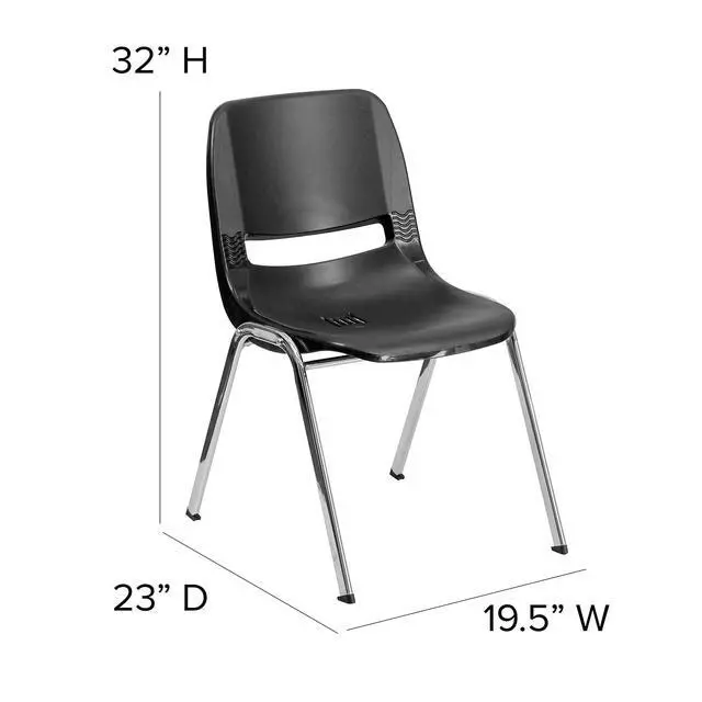 Alt view image 2 of 7 - HERCULES Series 880 lb. Capacity Black Ergonomic Shell Stack Chair with Chrome Frame and 18'' Seat Height