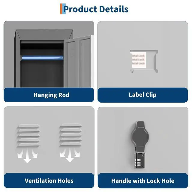 Alt view image 4 of 6 - 1 Door Tall Single Metal Locker, Metal Lockers for Employees with Keys, 72" Black Employee Storage Cabinet with Doors, Steel Storage Cabinets Lockable for School, Gym, Home, Office, Mudroom, Black