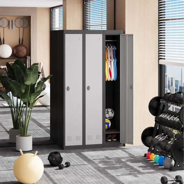 Alt view image 2 of 6 - 1 Door Tall Single Metal Locker, Metal Lockers for Employees with Keys, 72" Black Employee Storage Cabinet with Doors, Steel Storage Cabinets Lockable for School, Gym, Home, Office, Mudroom, Black