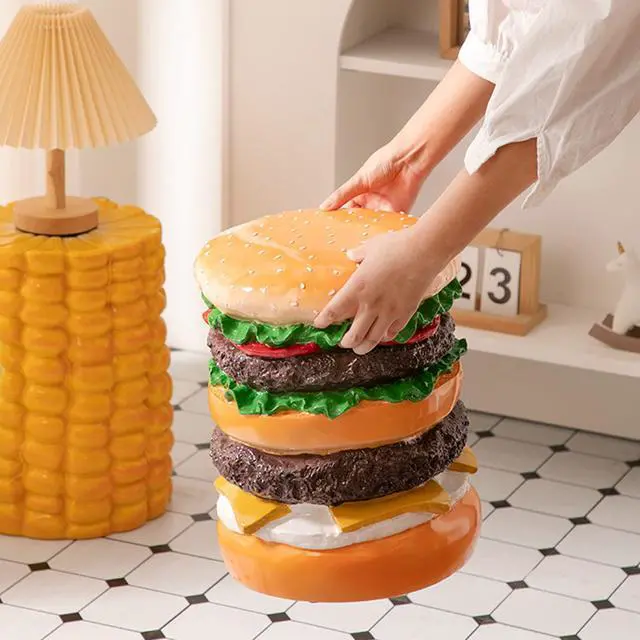 Alt view image 2 of 7 - Small Burger Stool, Cute Low Hand Painted Ergonomic Shoe Changing Stool for Living Room Bedroom, Ergonomic Multifunctional Shoe Changing (Burger