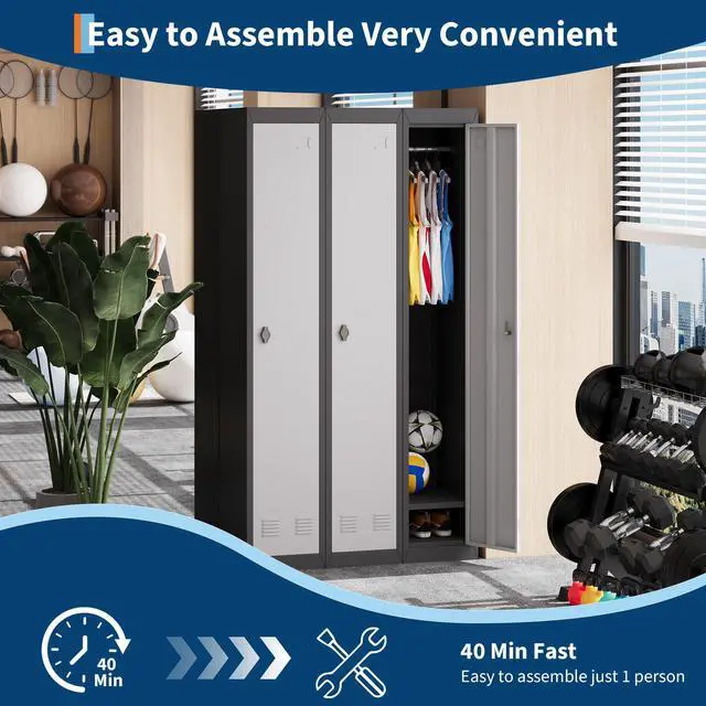 Alt view image 6 of 6 - 1 Door Tall Single Metal Locker, Metal Lockers for Employees with Keys, 72" Black Employee Storage Cabinet with Doors, Steel Storage Cabinets Lockable for School, Gym, Home, Office, Mudroom, Black
