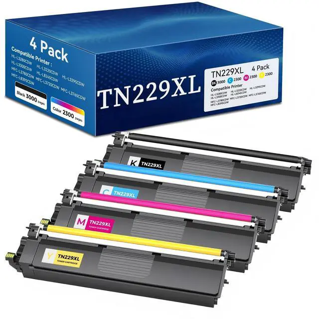 Main image of TN229XL Toner Cartridges 4 Pack Compatible for Brother TN2294PK TN-229XL | TN229 XL High Yield Toner Work with MFC-L3720CDW MFC-L3780CDW MFC-L3765CDW HL-L3280CDW HL-L3220CDW (TN229XLBK/C/M/Y-4 Pack)