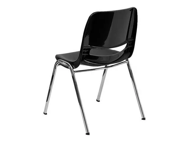 Alt view image 5 of 7 - HERCULES Series 880 lb. Capacity Black Ergonomic Shell Stack Chair with Chrome Frame and 18'' Seat Height