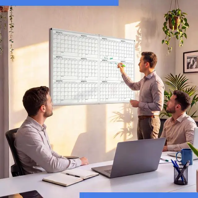 Alt view image 6 of 6 - Large 48" x 36" Magnetic 12 Month Dry Erase Calendar White Board Foldable Whiteboard Calendar for Wall Mounted 2 in 1 Double Side Whiteboard with Dry Erase Board for Wall Office Home