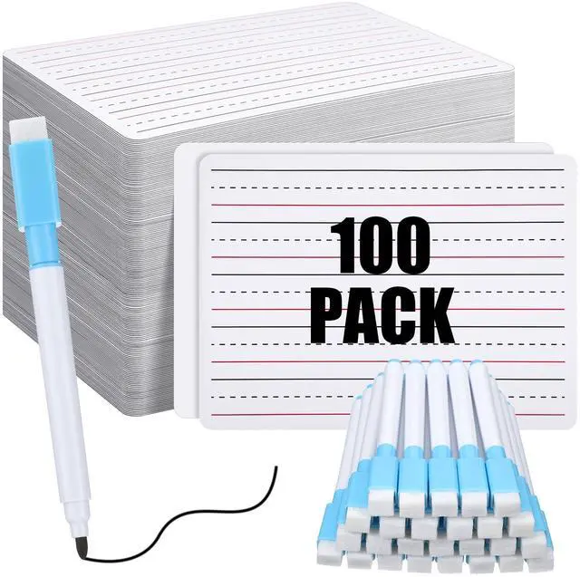Main image of 100 Pcs Lined Dry Erase Board with Markers 9 x 12 Double Sided Whiteboards Dry Erase Lapboards with Lines Ruled Writing Board Handwriting Practice