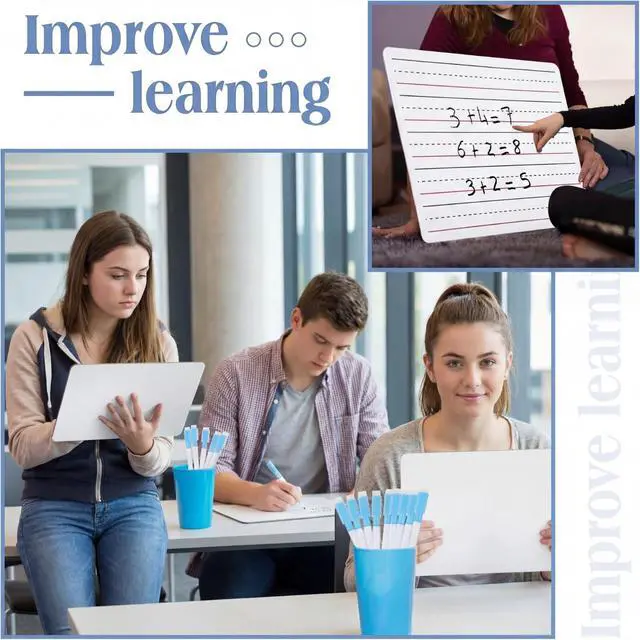Alt view image 6 of 6 - 100 Pcs Lined Dry Erase Board with Markers 9 x 12 Double Sided Whiteboards Dry Erase Lapboards with Lines Ruled Writing Board Handwriting Practice