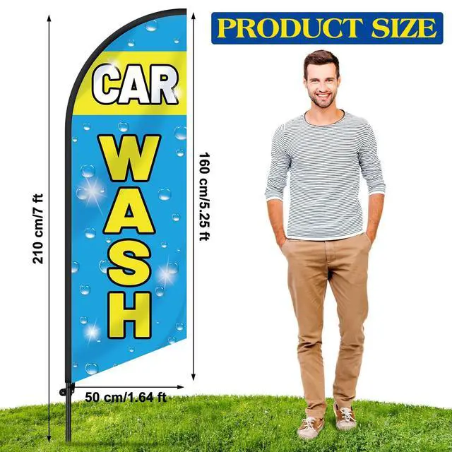 Alt view image 2 of 7 - 3 Pcs Car Wash Sign Car Wash Flags Feather Flag Banner Auto Detail Hand Wash Sign Feather Advertising Flag with Pole Kit Weatherproof Polyester Flag for Business Advertising