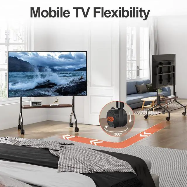 Alt view image 2 of 7 - Mobile TV Cart Easel Rolling TV Stand for 32 to 75 Inch LCD LED OLED Flat Panel Screens, Portable Floor TV Stand with Locking Wheels Hold Up to 110 Lbs,Rolling TV Cart Max VESA 600x400mm