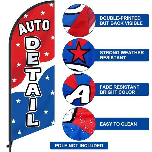 Alt view image 3 of 7 - 3 Pcs Car Wash Sign Car Wash Flags Feather Flag Banner Auto Detail Hand Wash Sign Feather Advertising Flag with Pole Kit Weatherproof Polyester Flag for Business Advertising
