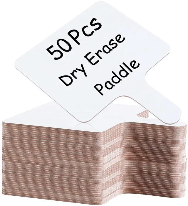 Main image of 50 Pcs Dry Erase Answer Paddle 7 x 9 Inch Handheld Wooden White Board Double Sided Dry Erase Small Whiteboards for Students Classroom Games Party Auction Paddles for Bidding Meeting Voting (50)