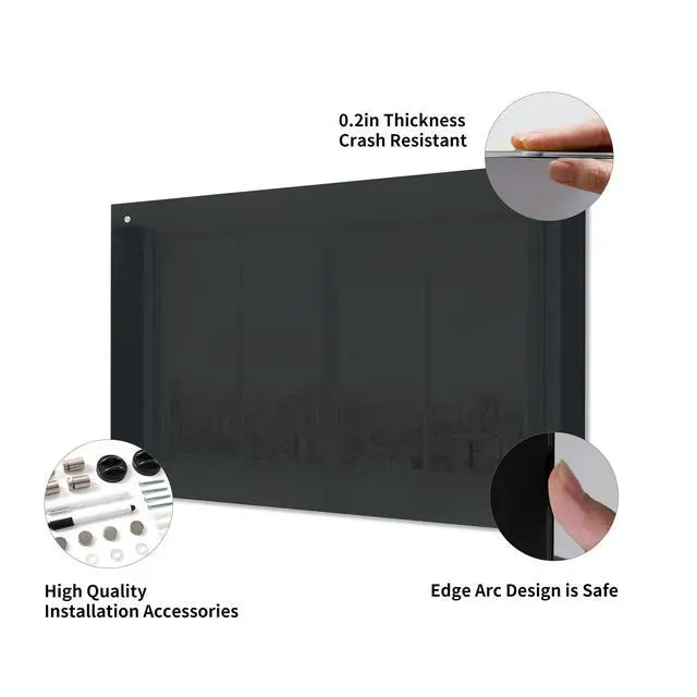 Alt view image 2 of 7 - Black Magnetic Glass Whiteboard,36"×24" (3'x 2'),Glass Dry Erase Board,Black Frameless Surface, Includes Board, Magnets, 1 Marker and a Eraser,for Home and Office