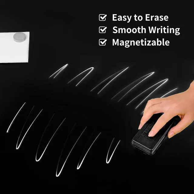 Alt view image 3 of 7 - Black Magnetic Glass Whiteboard,36"×24" (3'x 2'),Glass Dry Erase Board,Black Frameless Surface, Includes Board, Magnets, 1 Marker and a Eraser,for Home and Office