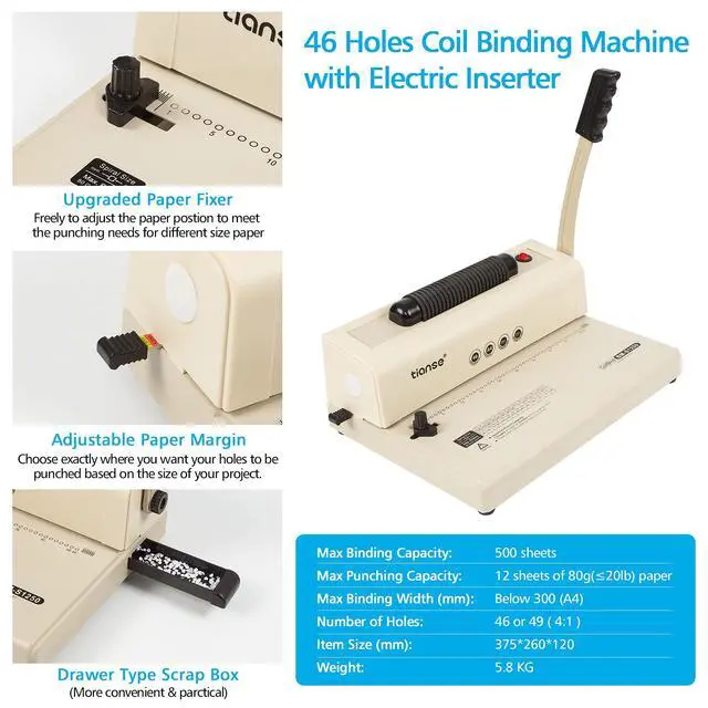 Alt view image 3 of 7 - Binding Machine - Electric Coil Inserter for Professional Binding, 12-Sheet Punch, for Letter/A4/A5 & Plastic/Metal Coils, with 100 Coil Spines & Pliers for Home, Office, School, DIY