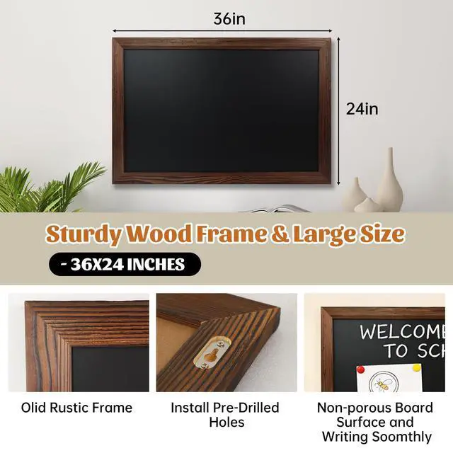 Alt view image 3 of 7 - Magnetic Chalkboard for Wall, 24 x 36 Inch Solid Wood Framed Brown Magnetic Board, Wall Mounted Chalk Board for Kitchen, Restaurant, Food Truck and Calendar Board