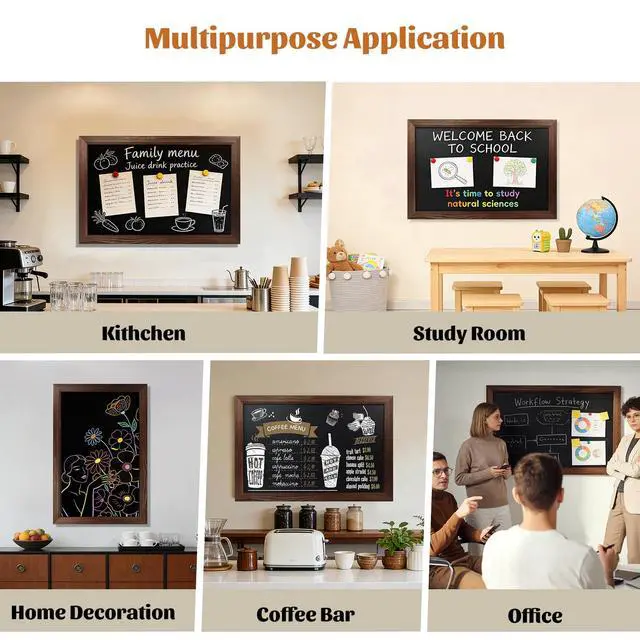 Alt view image 4 of 7 - Magnetic Chalkboard for Wall, 24 x 36 Inch Solid Wood Framed Brown Magnetic Board, Wall Mounted Chalk Board for Kitchen, Restaurant, Food Truck and Calendar Board